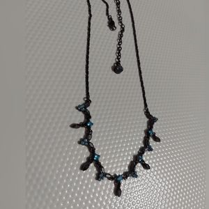 Givenchy Gun Metal Black/Swarovski Faceted Crystal Necklace Sky Blue & Dark Blue